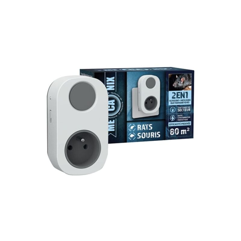 Mecanix - Repousseur ultrasons rats & souris 80 m² 2 en 1