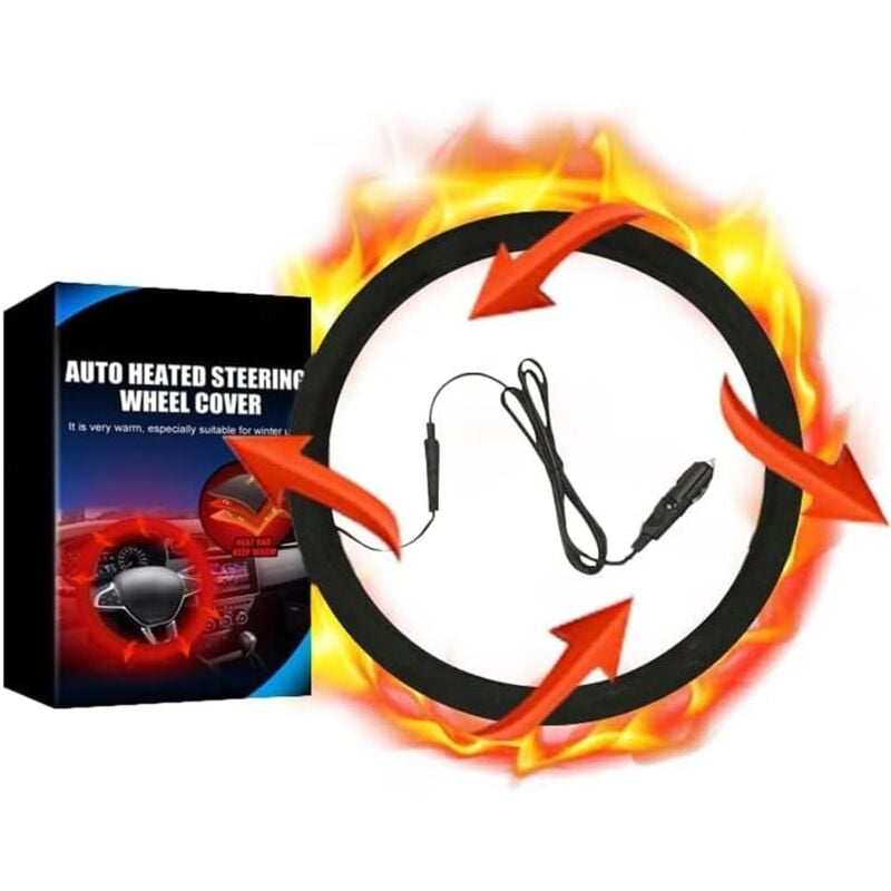 Protecteur de Couverture de Volant de Voiture Chaud 12V Couverture chauffante électrique Wrap Anti-dérapant, Universelle Taille M 14.5-15 inches,