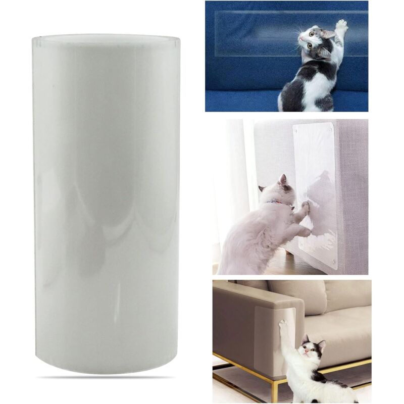 Protecteur de Rayure Chat Protection anti-rayures Film adhésif pour chats Ruban Transparent Anti-Griffes Autocollantes - 3 m avec tampon autocollant