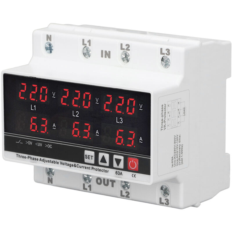 Protecteur De sous-Tension Rail Din Protecteur De Surintensité Réglable AC120V-300V 63a 3 Phases 3 Fils 4 Fils