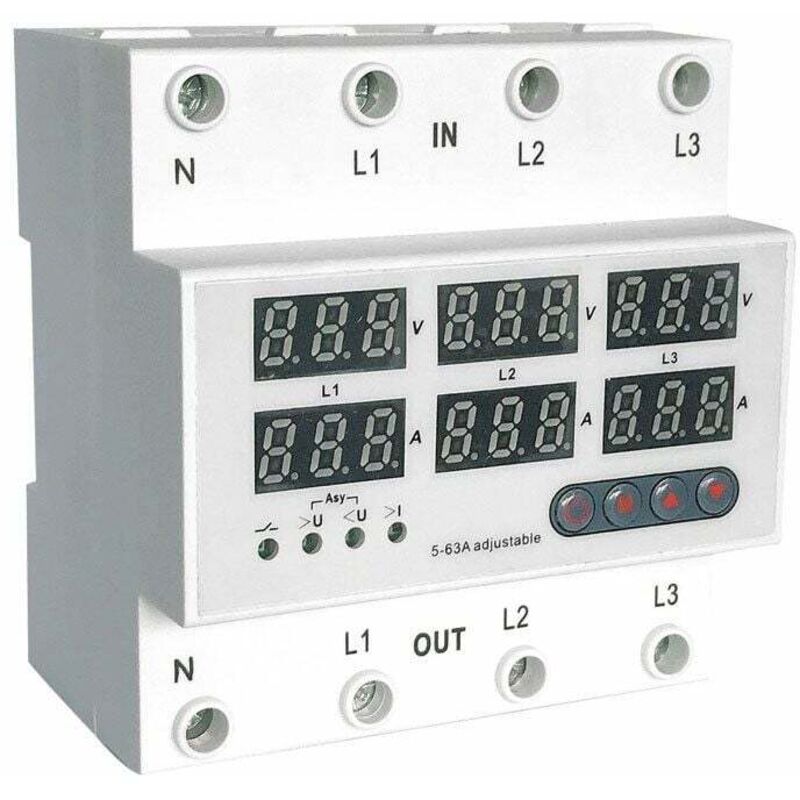 Protecteur de surtension et de sous-tension à rail DIN triphasé à quatre fils 63A Protecteurs multifonctionnels à réinitialisation automatique