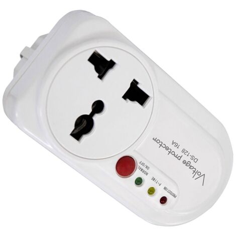 Protecteur de Tension Électronique pour Réfrigérateur - Prise Simple Murale 2500W/16A - ABS - 94x50mm avec Indicateurs de Sécurité
