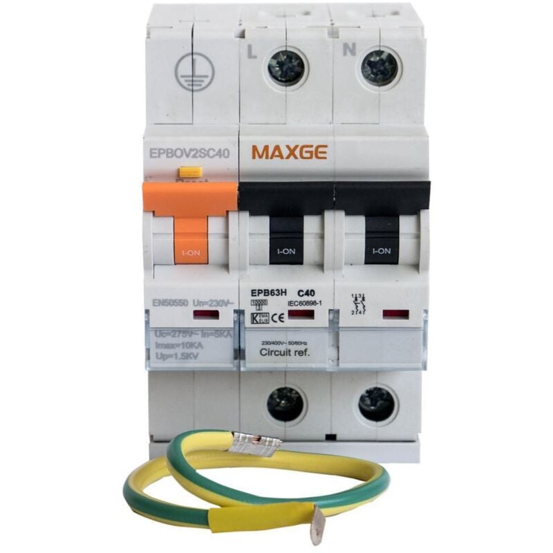 Protecteur Surtensions Permanents + Transitoires maxge 2P-Class II-15kA-1.5kV 32 a