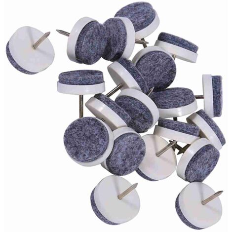 Protecteurs de sol à clouer pour meubles 20 pièces - Patins feutre blanc 24mm pour tables et chaises - Plastique, feutre, métal