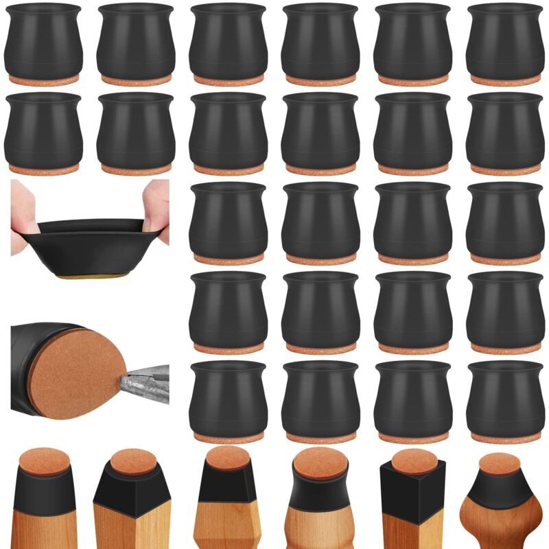 Protecteurs de sol de pieds de chaise en Silicone, 24 pièces, couvre-pieds de chaise pour sols en bois dur, noir