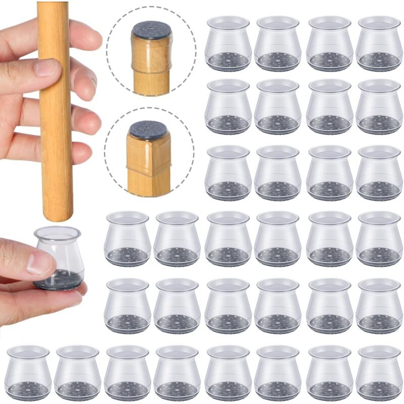Protection 32 Pcs Pied de Chaise,Petit protège Pied de Chaise, Protections de Sol en Silicone Transparent pour Pieds de Chaise avec Patins en Feutre