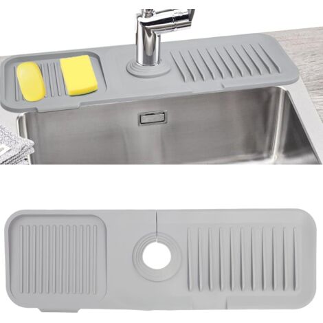 Protection anti-éclaboussures pour évier, tapis de robinet en silicone, tapis de robinet absorbant, porte-éponge (gris)