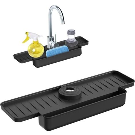 Protection anti-éclaboussures pour robinet de cuisine, support de vidange de robinet de 15,7 pouces, tapis de robinet en silicone, protection anti-éclaboussures pour évier de cuisine - Noir