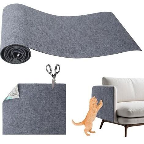 Protection Canape Chat Anti Griffe, 200 x 40 cm Protection Canape Chat, Auto-Adhésif Griffoir pour Chats Griffoir pour Facile à Couper,Meubles,Murs,Sisal et Moquette (Gris)
