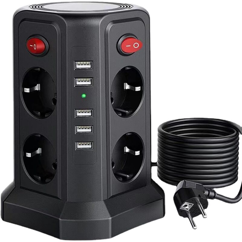 Protection Contre Les surtensions de Circuit multiprise Verticale 5 Tour de Prise USB 8 Prises commutées CA Rallonge de 1,8 m