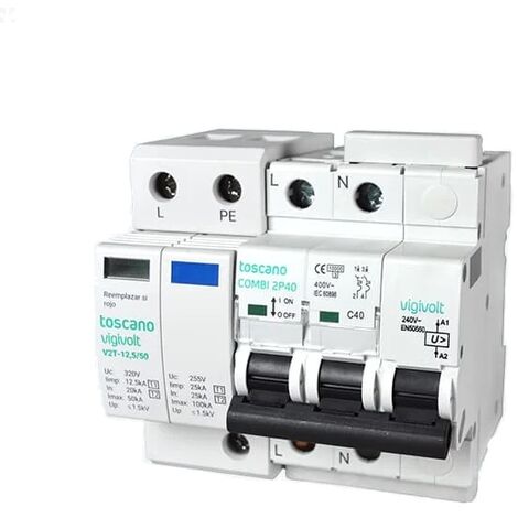 PROTECTION CONTRE LES SURTENSIONS TRANSITOIRES ET PERMANENTES COMBI 2P25T12.5/50 - TOSCANO
