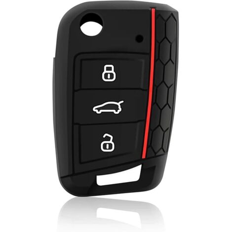 Protection Coque Clé VW, Compatible pour VW Golf 7, MK7, GTI, Skoda, Seat Leon, Octavia, Polo, Seat Ibiza, Coque De Clé De Voiture en Silicone VW Polo, Porte Clef VW Golf 3 Boutons (1 Pcs)