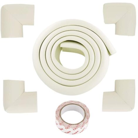 Protection de bord avec protection 4 coins Sécurité bébé en mousse Protection de bord de table pour les coins de tables et de meubles (blanc, 2m)