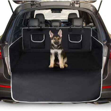 Protection de Coffre pour Chien avec Protection latérale - Universel - Tapis de Protection Robuste pour Chien - Noir - Bord Gris