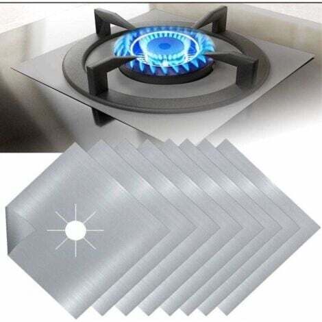 Protection de cuisinière à gaz en téflon argenté, 8 pièces, Protection de cuisinière à gaz, Protection de brûleur à gaz, Anti-corrosion, antiadhésive, cuisine，27x27cmx0.08mm