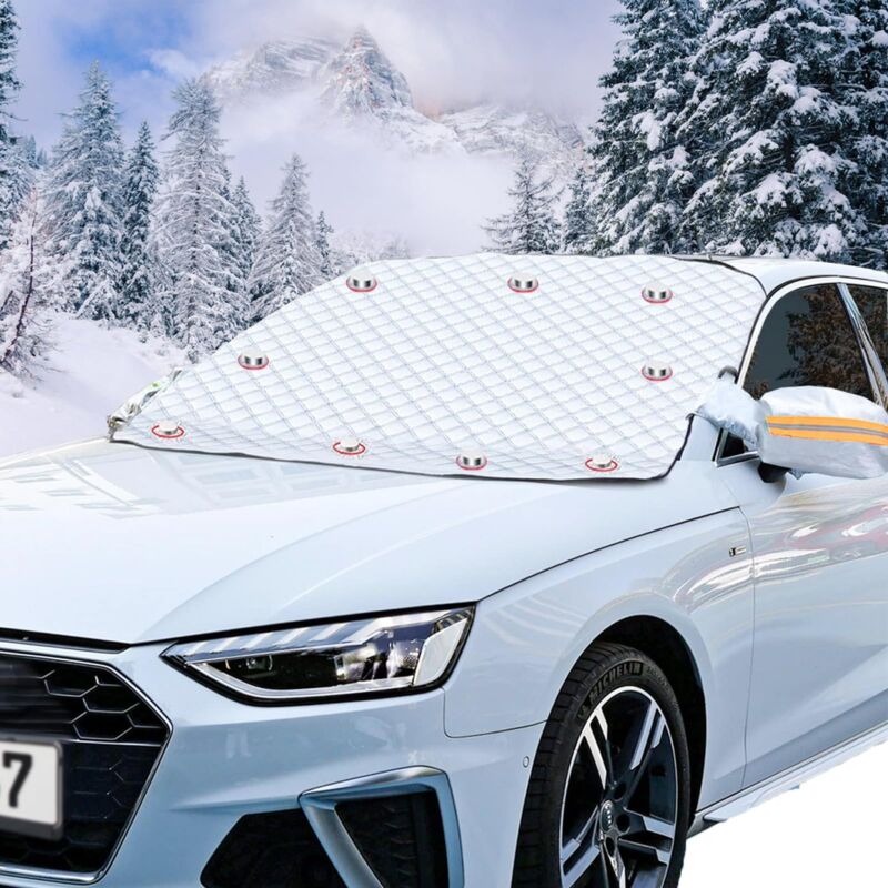 Protection de Pare-Brise pour l'hiver - Voiture Compacte Protection Contre Le Gel 9 Attaches Magnétiques Bâche Épaisse pour Voiture en Hiver,
