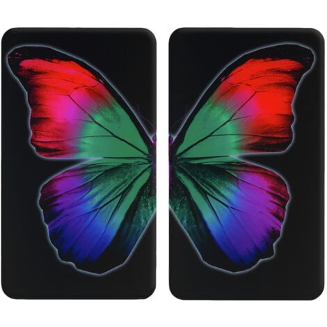 Protection plaque de cuisson "Papillons Nocturnes" en verre trempé WENKO, Pour toute plaques, Couvre plaque cuisson, planche à découper, Lot de 2, 52x30cm, Multicolore