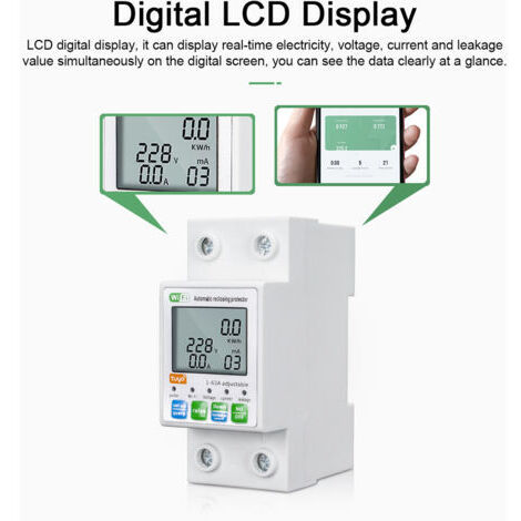 Protection de réenclenchement automatique intelligente Tuya ZigBee, voltmètre de courant multifonctionnel, écran LCD, passerelles de contrôle d'application mobile nécessaires