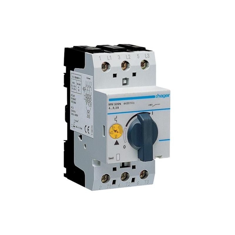 Disjoncteur moteur 4.0-6.3 a p 1.1-2.2 kW AC3 230-400 v 2.5 m iec 947 Hager MM509N