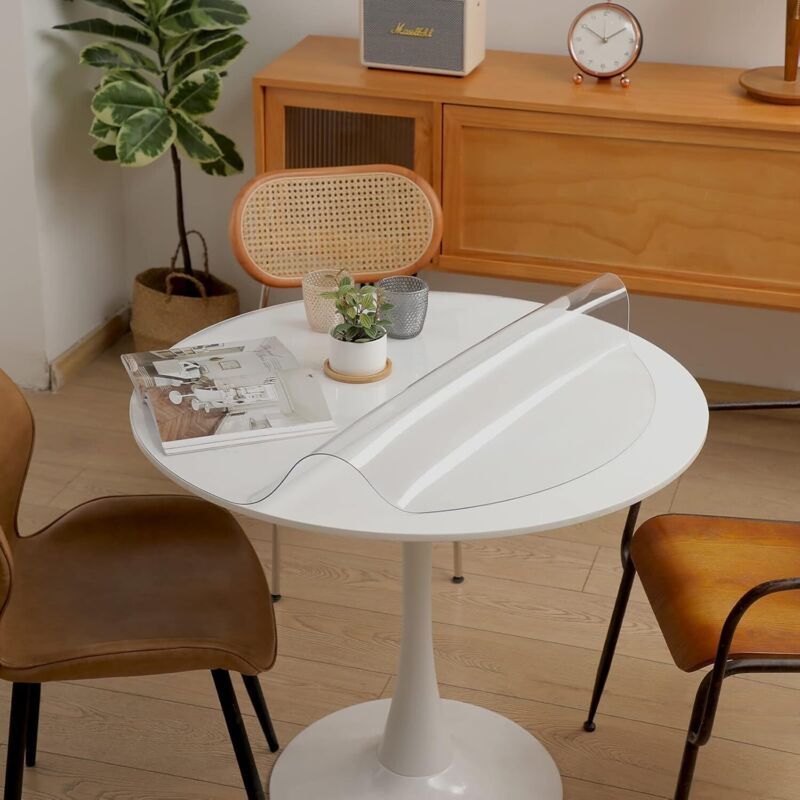 Protection de Table Ronde Transparente Epais,Nappe Transparente Ronde PVC,Protecteur de Table en Bois,pour Cuisine, Salle à Manger, extérieur,