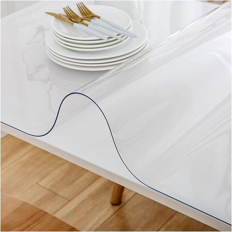 Protection de table transparente 1,5 mm en PVC lavable imperméable pour la maison, la cuisine 70 x 120 cm