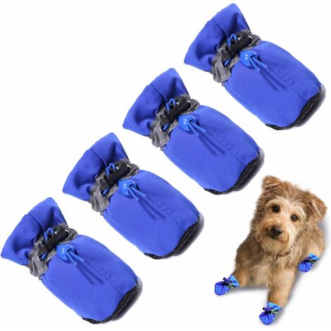 Protection des pattes de chien, chaussures hiver antidérapantes pour chien, avec bande réfléchissante, adaptées aux chiens de petite, moyenne et grande taille. Ensemble 4 pièces bleu