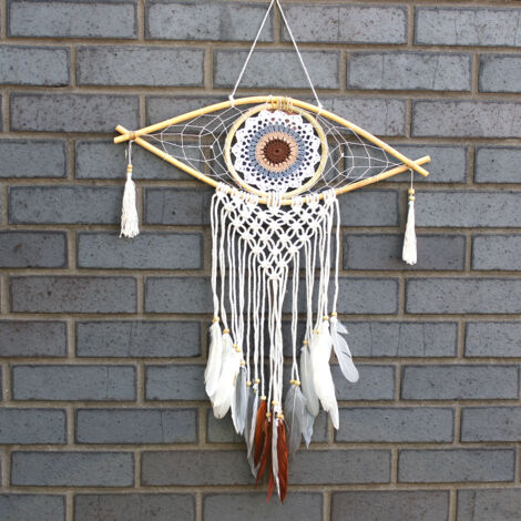 Protection Dream Cather - Med Macrame Eye Blanc/ Gey/Marron- Vendu par 1