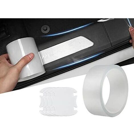 Protection pare Choc Voiture Film Universal, Film Transparent Autocollant Protection Portiere Seuil de Porte Voiture Protection de Coffre, avec 4 Pièces Poignée de Porte Protecteur Fil