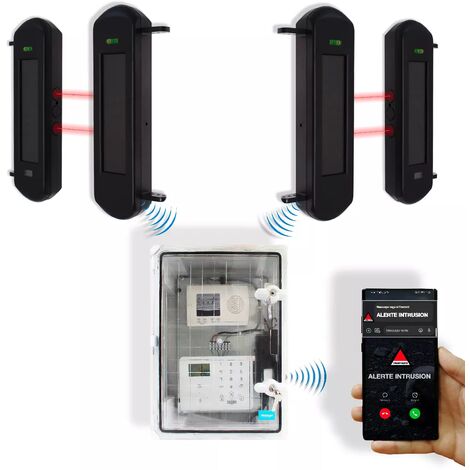 Protection périmétrique 'PRO' solaire 900m sans-fil & point d'alerte GSM 4G IP65 2 barrières infrarouges 1B (DA600+/KP)