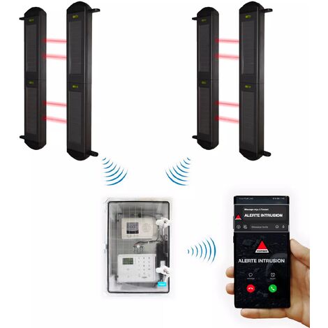 Protection périmétrique 'PRO' solaire 900m sans-fil & point d'alerte GSM 4G IP65 2 barrières infrarouges 2B (DA600+/KP)