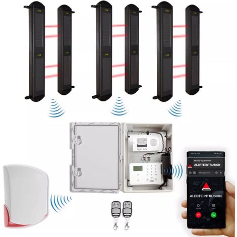Protection périmétrique 'PRO' solaire 900m sans-fil & point d'alerte GSM 4G IP65 3 barrières infrarouges 2B (DA600+)