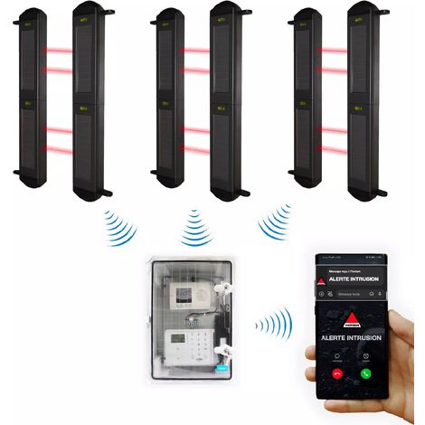Protection périmétrique 'PRO' solaire 900m sans-fil & point d'alerte GSM 4G IP65 3 barrières infrarouges 2B (DA600+/KP)
