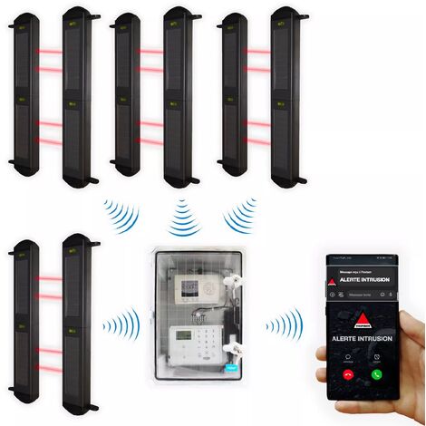 Protection périmétrique 'PRO' solaire 900m sans-fil & point d'alerte GSM 4G IP65 4 barrières infrarouges 2B (DA600+/KP)