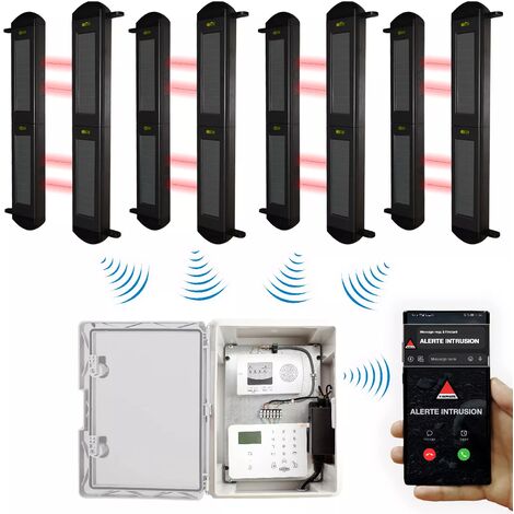 Protection périmétrique 'PRO' solaire 900m sans-fil & point d'alerte GSM 4G IP65 4 barrières infrarouges 2B (DA600+/KP)