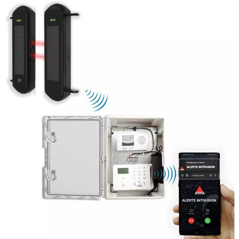 Protection périmétrique 'PRO' solaire 900m sans-fil & point d'alerte GSM 4G IP65 barrières infrarouges 1B (DA600+/KP)