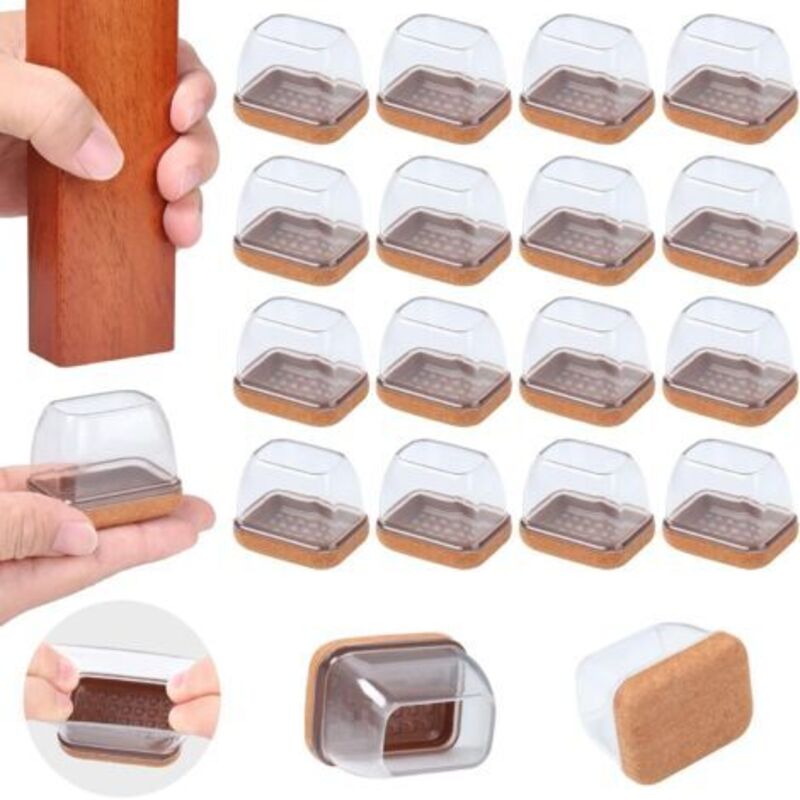 Protection Pied De Chaise, 16PCS Rectangulaire Patin Chaise Silicone, Transparent Embout Pied De Chaise avec Tampon Feutré, Protéger Le Sol sans
