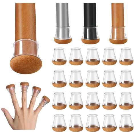 Protection Pied de Chaise, 20 pièces Petits protecteurs de Sol en Silicone Transparent avec Feutre enveloppé, Couvre-Jambes de Chaise Capuchons de Jambe de Chaise en Silicone, diamètre 14-20mm