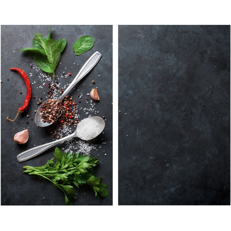 Protection de plaque de cuisson 'Basilic' Wenko Couvre plaque de cuisson, Lot de 2, Verre trempé, Pour tous types de plaques, Pieds inclus, 30x52 cm,