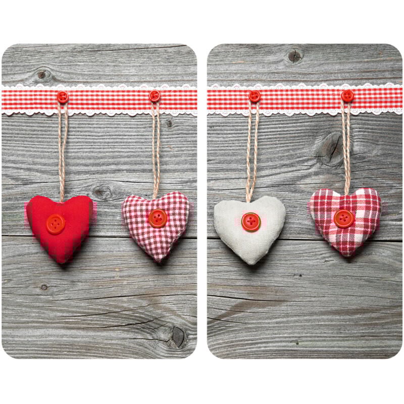 Wenko - Protection plaque de cuisson 'Cœurs' en verre trempé Pour toute plaque, Couvre plaque de cuisson, planche à découper, Lot de 2, 52x30cm,