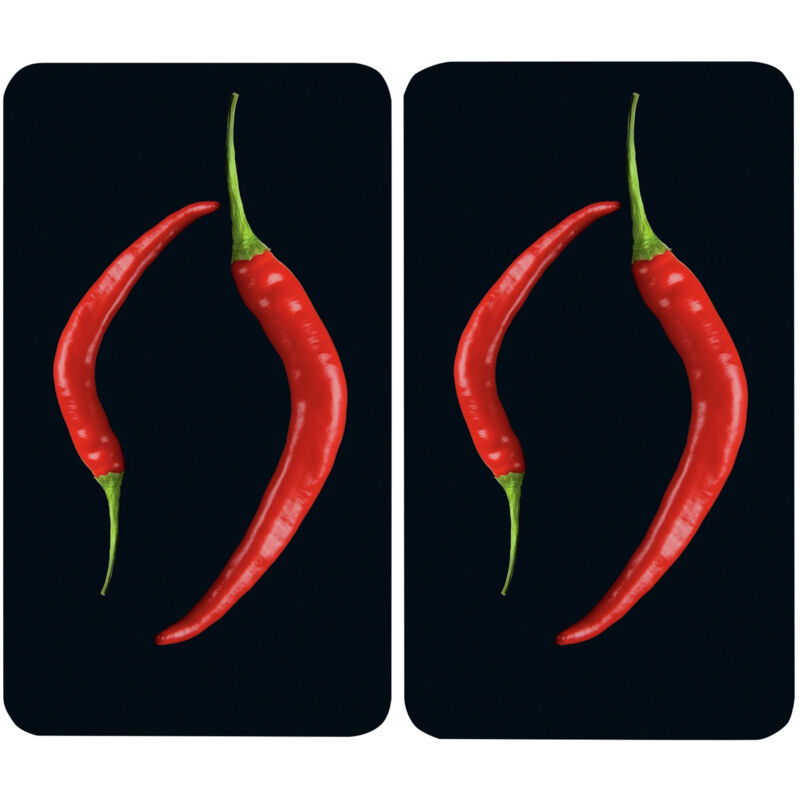 Protection plaque de cuisson 'Duo Peppéroni' en verre trempé Wenko Pour toute plaques, Couvre plaque de cuisson, planche à découper, Lot de 2,