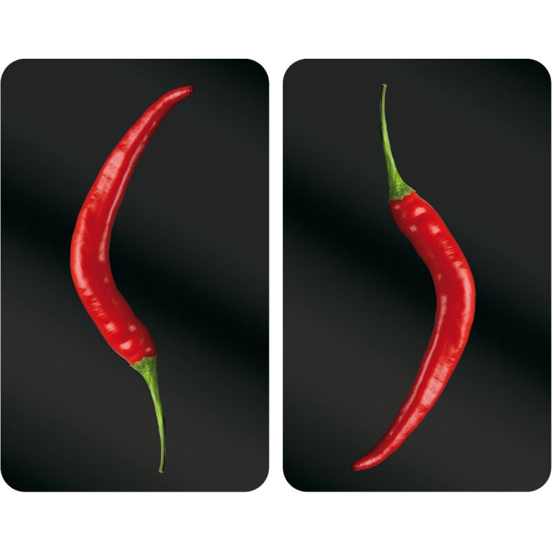 Wenko - Protection plaque de cuisson Couvre plaque de cuisson en verre 'Hot Pepperoni', Lot de 2, Verre trempé, pour toutes plaques, 30x52 cm,