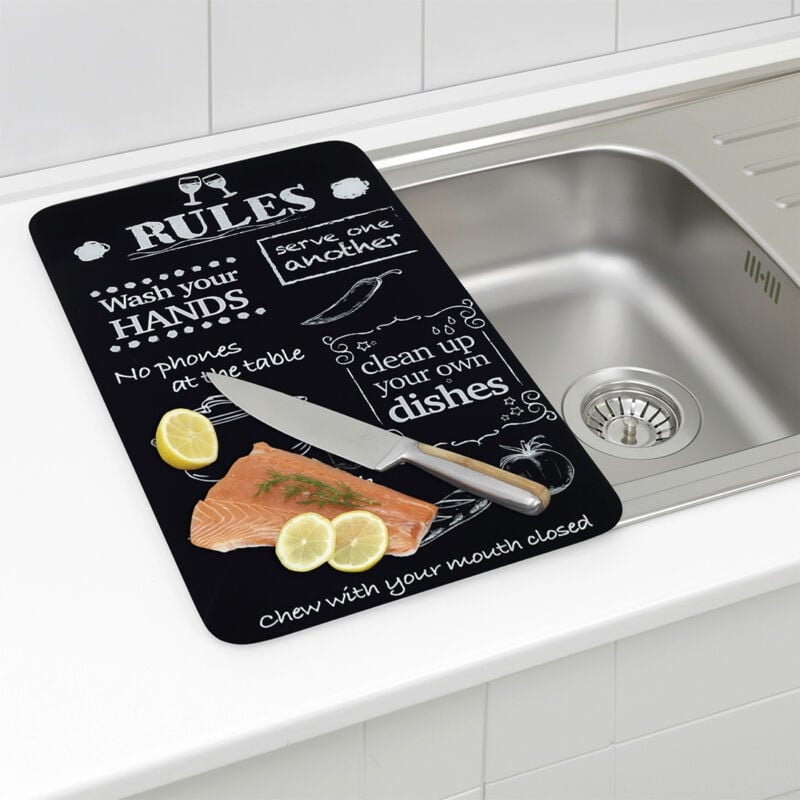 Wenko - Protection plaque de Cuisson Lot de 2 Couvre plaque de cuisson en Verre Trempé - Gazinière - Motif Kitchen Rules - 30x52 cm
