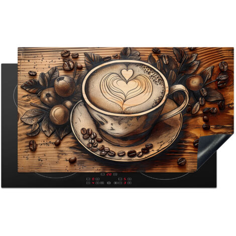 PROTECTION PLAQUE INDUCTION Café - Vintage - Marron - Tasse - Bois Tapis de Protection 90x52 cm