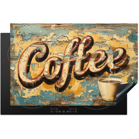 PROTECTION PLAQUE INDUCTION Café - Vintage - Marron - Tasse Cuisine Accessoire 80x52 cm