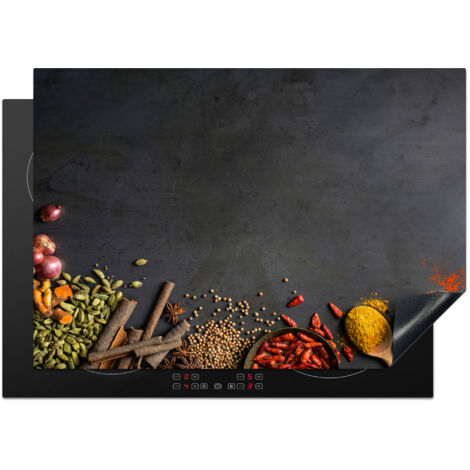 PROTECTION PLAQUE INDUCTION Herbes - Aliments - Épices - Noir - Paprika - Cannelle Cuisine Accessoire 75x52 cm