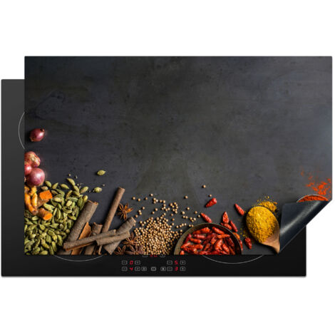 PROTECTION PLAQUE INDUCTION Herbes - Aliments - Épices - Noir - Paprika - Cannelle Cuisine Accessoire 80x52 cm