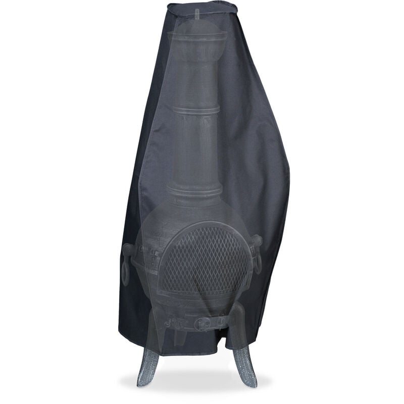 Relaxdays - Protection poêle extérieur, h x d : 110 x 42 cm, étanche, polyester 420D & pvc, pour cheminée extérieure, noir