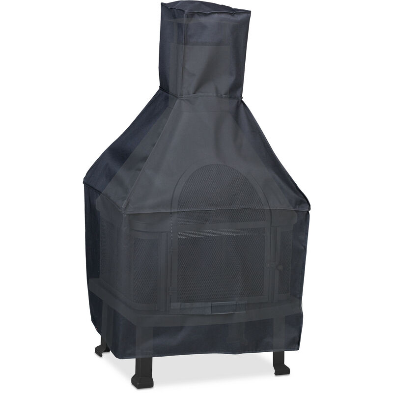 Relaxdays - Protection poêle extérieur, h x l x p : 110 x 63 x 51 cm, polyester 420D & pvc, pour cheminée extérieure, noir