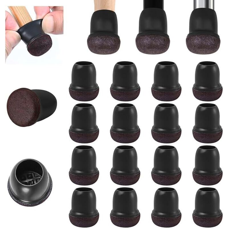 Protection pour pieds de chaise, patins en silicone de 14-19 mm avec feutre épais, 16 pièces, petits patins noirs pour chaises, protège-sols, réduit