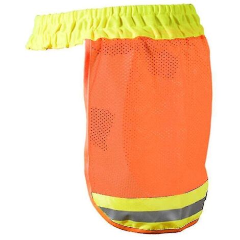 Protection solaire orange pour casque de sécurité avec cache-nuque en maille réfléchissante haute visibilité et protection solaire.